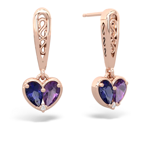 lab sapphire-amethyst filligree earrings