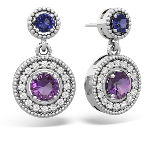 lab sapphire-amethyst halo earrings