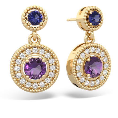 lab sapphire-amethyst halo earrings