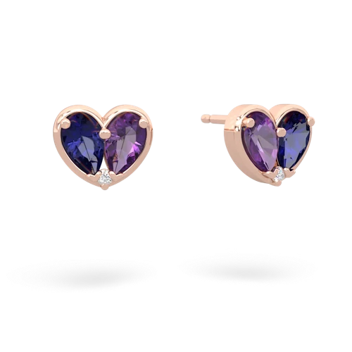 lab sapphire-amethyst one heart earrings