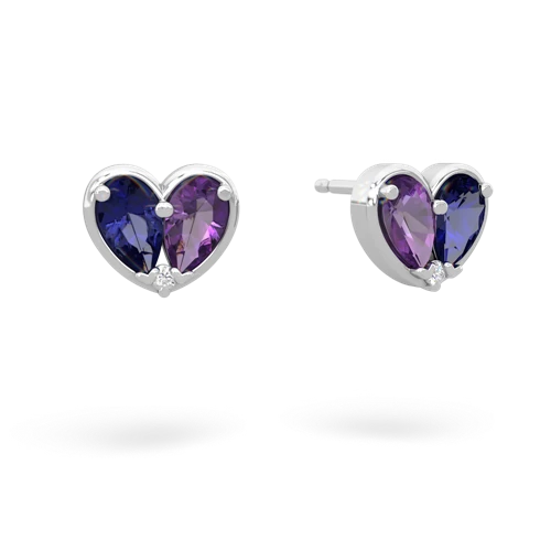 lab sapphire-amethyst one heart earrings