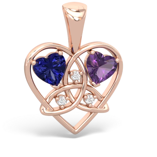 Lab Sapphire Lab Created Sapphire with Genuine Amethyst Celtic Trinity Heart pendant Pendant