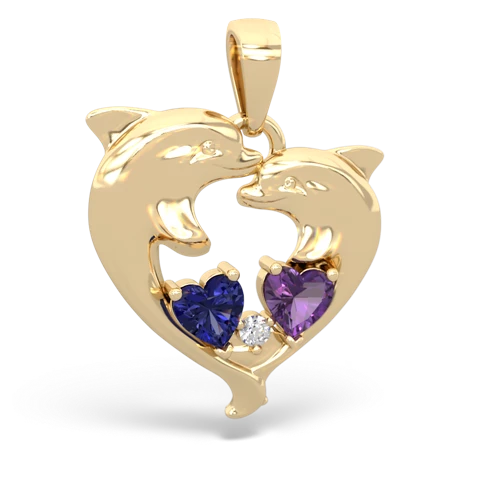 Lab Sapphire Lab Created Sapphire with Genuine Amethyst Dolphin Heart pendant Pendant