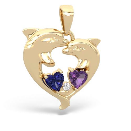 lab sapphire-amethyst dolphins pendant