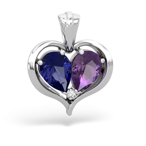 lab sapphire-amethyst half heart whole pendant