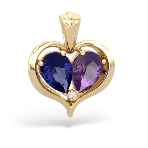 lab sapphire-amethyst half heart whole pendant