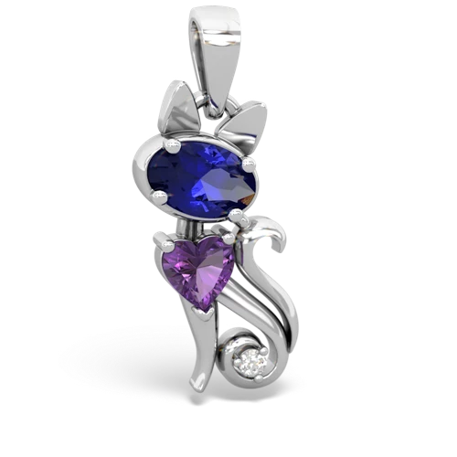 lab sapphire-amethyst kitten pendant