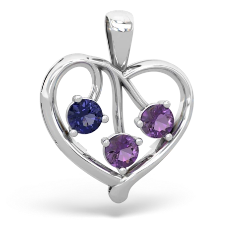 Lab Sapphire Lab Created Sapphire with Genuine Amethyst and Genuine Opal Glowing Heart pendant Pendant