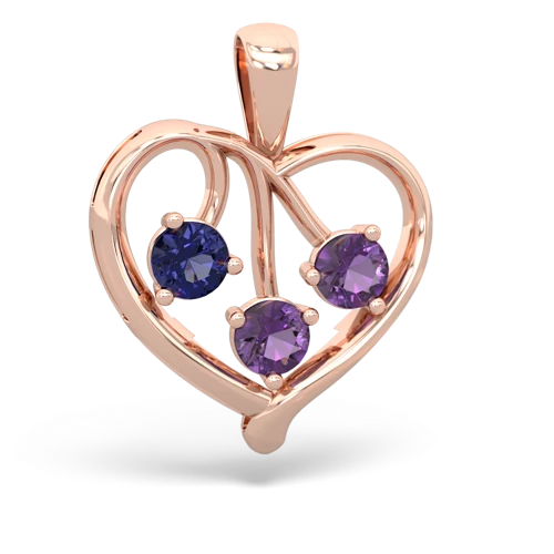 lab sapphire-amethyst love heart pendant