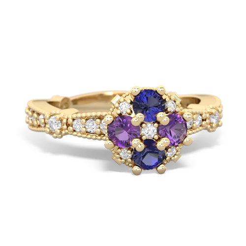 lab sapphire-amethyst art deco engagement ring