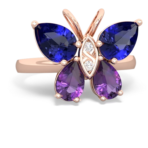 lab sapphire-amethyst butterfly ring