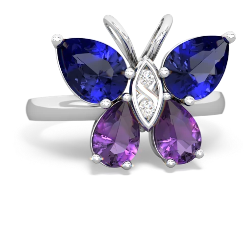 lab sapphire-amethyst butterfly ring