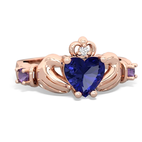 Lab Sapphire Lab Created Sapphire with Genuine Amethyst and Genuine Aquamarine Claddagh ring Ring