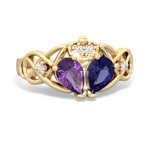 Lab Sapphire Lab Created Sapphire with Genuine Amethyst Two Stone Claddagh ring Ring