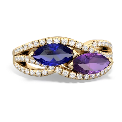 lab sapphire-amethyst double heart ring