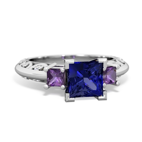 Lab Sapphire Lab Created Sapphire with Genuine Amethyst and Genuine Aquamarine Art Deco ring Ring