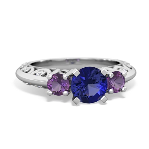 lab sapphire-amethyst engagement ring