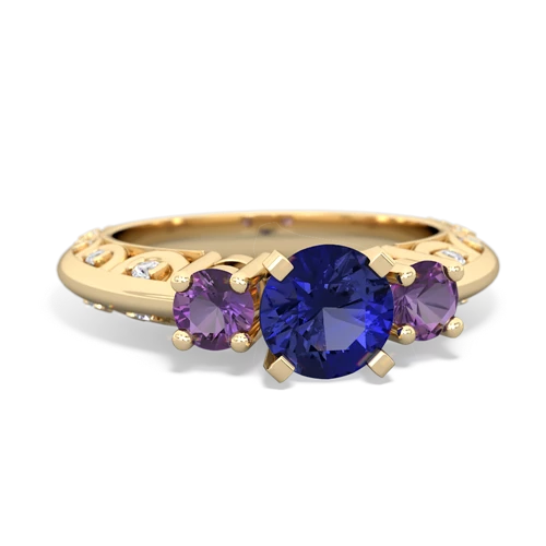 lab sapphire-amethyst engagement ring