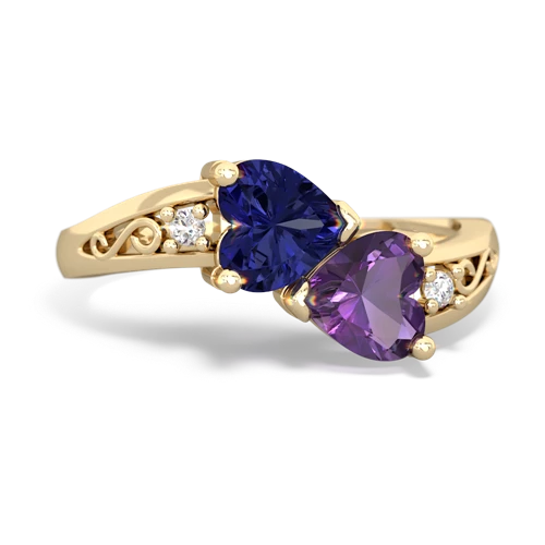 Lab Sapphire Lab Created Sapphire with Genuine Amethyst Snuggling Hearts ring Ring
