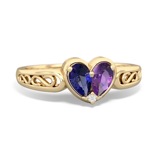 Lab Sapphire Lab Created Sapphire with Genuine Amethyst filligree Heart ring Ring