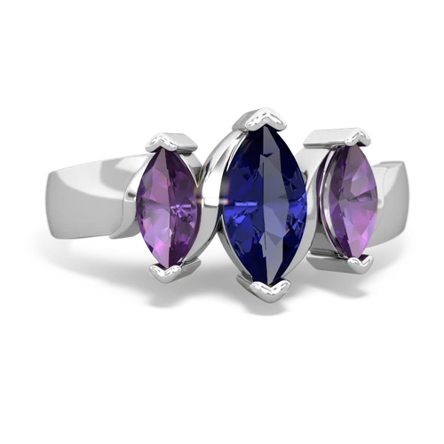 Lab Sapphire Lab Created Sapphire with Genuine Amethyst and Genuine Fire Opal Three Peeks ring Ring