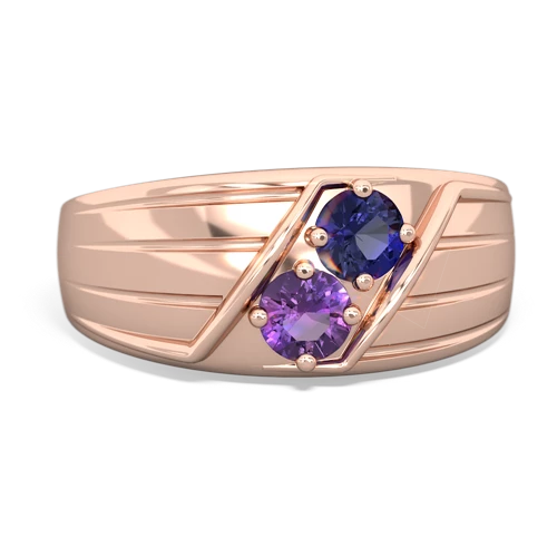 Lab Sapphire Lab Created Sapphire with Genuine Amethyst Art Deco Men's ring Ring