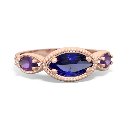 lab sapphire-amethyst milgrain marquise ring