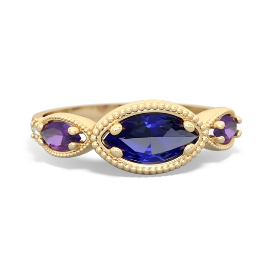 lab sapphire-amethyst milgrain marquise ring