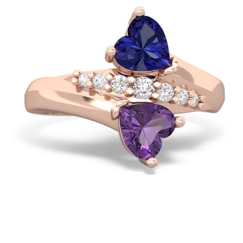 Lab Sapphire Lab Created Sapphire with Genuine Amethyst Heart to Heart Bypass ring Ring