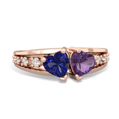 Lab Sapphire Lab Created Sapphire with Genuine Amethyst Heart to Heart ring Ring