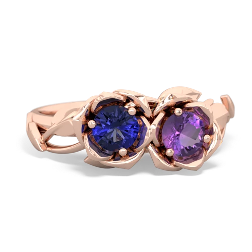 lab sapphire-amethyst roses ring