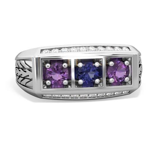 lab sapphire-amethyst three stone ring