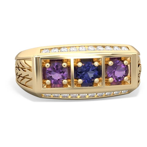 lab sapphire-amethyst three stone ring