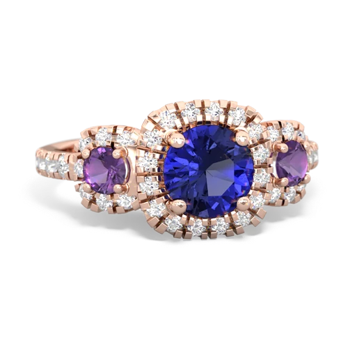 Lab Created Sapphire with Genuine Amethyst and Lab Created Emerald Regal Halo ring