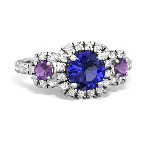 lab sapphire-amethyst three stone regal ring