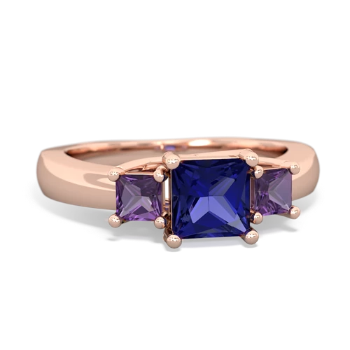 Lab Sapphire Lab Created Sapphire with Genuine Amethyst and Genuine Aquamarine Three Stone Trellis ring Ring