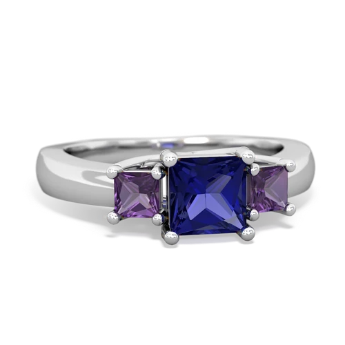 Lab Sapphire Lab Created Sapphire with Genuine Amethyst and  Three Stone Trellis ring Ring