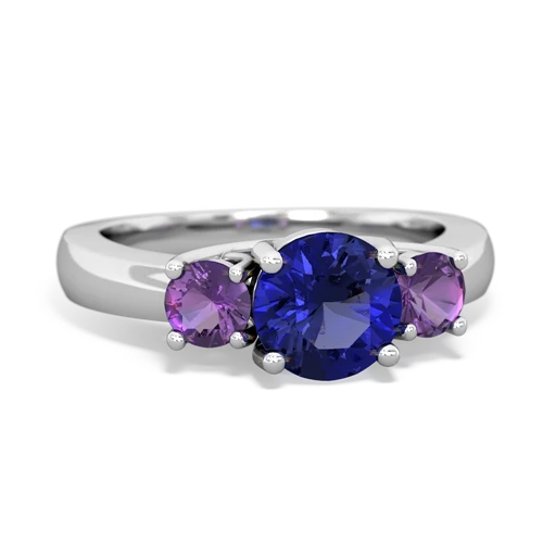 Lab Sapphire Lab Created Sapphire with Genuine Amethyst and Genuine London Blue Topaz Three Stone Trellis ring Ring