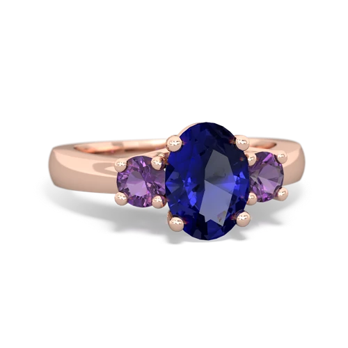 Lab Sapphire Lab Created Sapphire with Genuine Amethyst Three Stone Trellis ring Ring