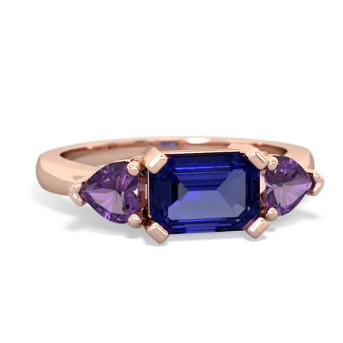 Lab Sapphire Lab Created Sapphire with Genuine Amethyst and  Three Stone ring Ring