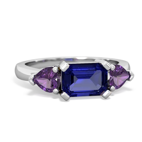 Lab Sapphire Lab Created Sapphire with Genuine Amethyst and Genuine Aquamarine Three Stone ring Ring