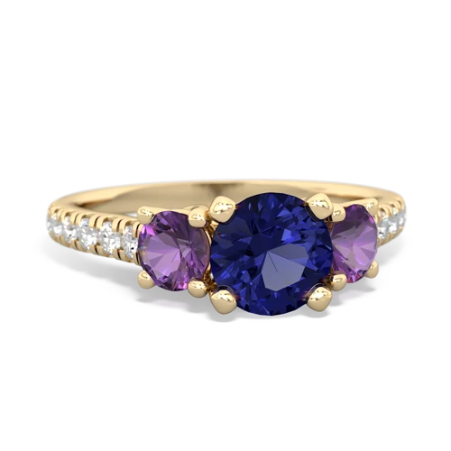 Lab Sapphire Lab Created Sapphire with Genuine Amethyst and  Pave Trellis ring Ring