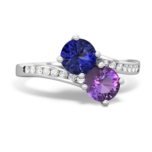 lab sapphire-amethyst two stone channel ring