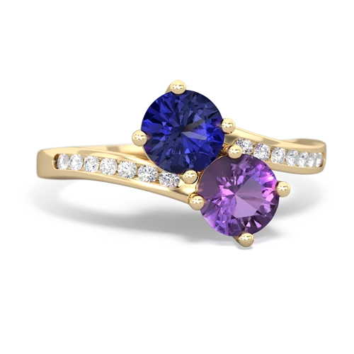 lab sapphire-amethyst two stone channel ring