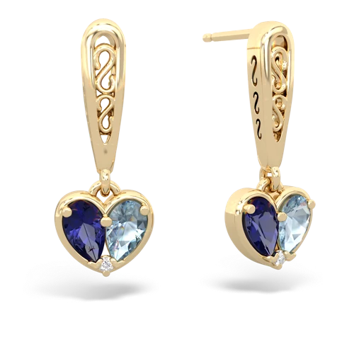 lab sapphire-aquamarine filligree earrings