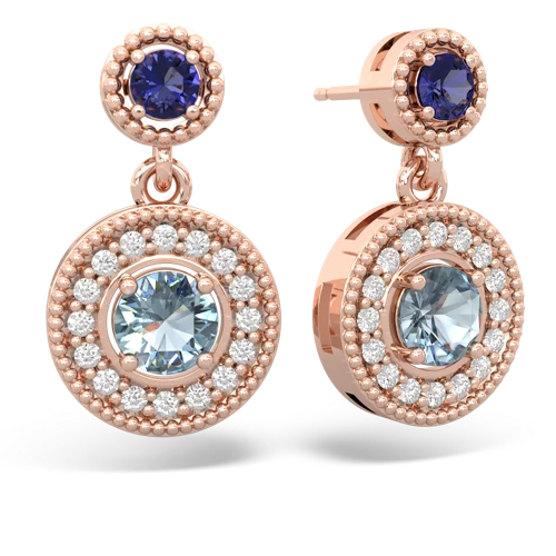 lab sapphire-aquamarine halo earrings