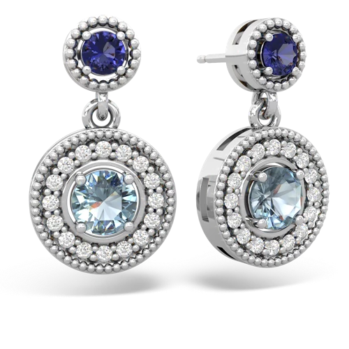 lab sapphire-aquamarine halo earrings
