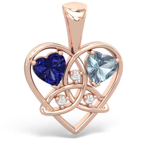 Lab Sapphire Lab Created Sapphire with Genuine Aquamarine Celtic Trinity Heart pendant Pendant