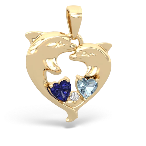 Lab Sapphire Lab Created Sapphire with Genuine Aquamarine Dolphin Heart pendant Pendant