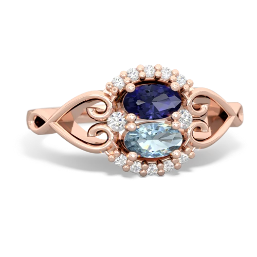 Lab Sapphire Lab Created Sapphire with Genuine Aquamarine Love Nest ring Ring
